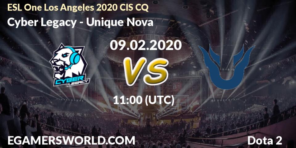 Cyber Legacy vs Unique Nova: Betting TIp, Match Prediction. 09.02.2020 at 11:17. Dota 2, ESL One Los Angeles 2020 CIS CQ