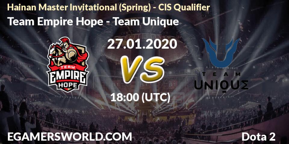 Team Empire Hope vs Team Unique: Betting TIp, Match Prediction. 27.01.20. Dota 2, Hainan Master Invitational (Spring) - CIS Qualifier