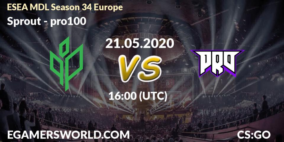 Sprout vs pro100: Betting TIp, Match Prediction. 21.05.20. CS2 (CS:GO), ESEA MDL Season 34 Europe