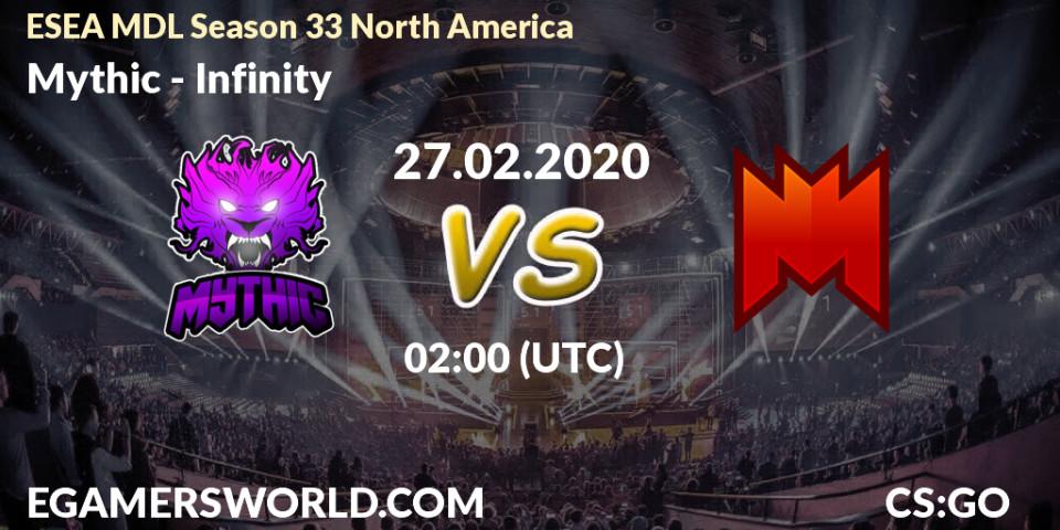 Mythic vs Infinity: Betting TIp, Match Prediction. 27.02.20. CS2 (CS:GO), ESEA MDL Season 33 North America