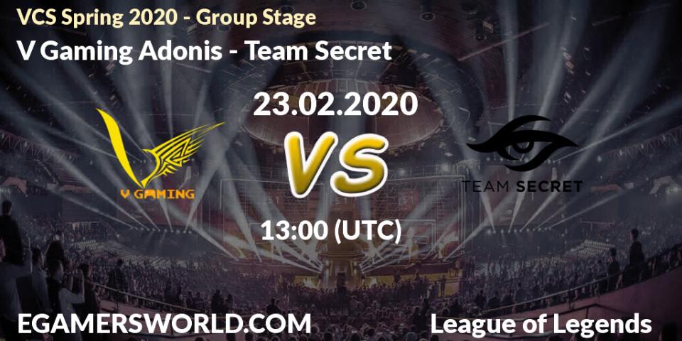 V Gaming Adonis vs Team Secret: Betting TIp, Match Prediction. 23.02.20. LoL, VCS Spring 2020 - Group Stage