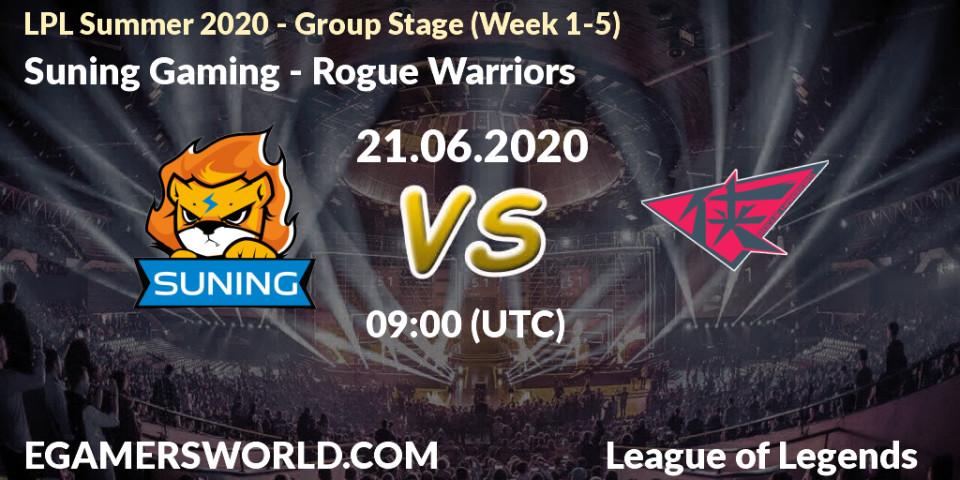 Suning Gaming vs Rogue Warriors: Betting TIp, Match Prediction. 21.06.20. LoL, LPL Summer 2020 - Group Stage (Week 1-5)