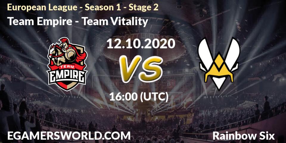 Team Empire vs Team Vitality: Betting TIp, Match Prediction. 12.10.20. Rainbow Six, European League - Season 1 - Stage 2