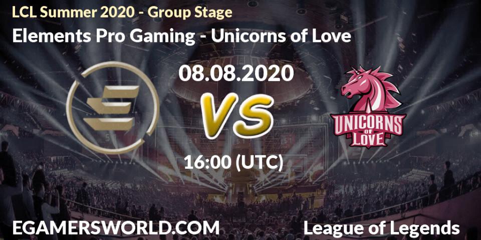 Elements Pro Gaming vs Unicorns of Love: Betting TIp, Match Prediction. 08.08.20. LoL, LCL Summer 2020 - Group Stage