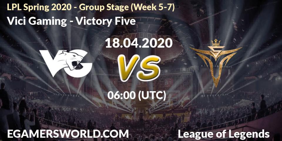 Vici Gaming vs Victory Five: Betting TIp, Match Prediction. 18.04.2020 at 07:00. LoL, LPL Spring 2020 - Group Stage (Week 5-7)