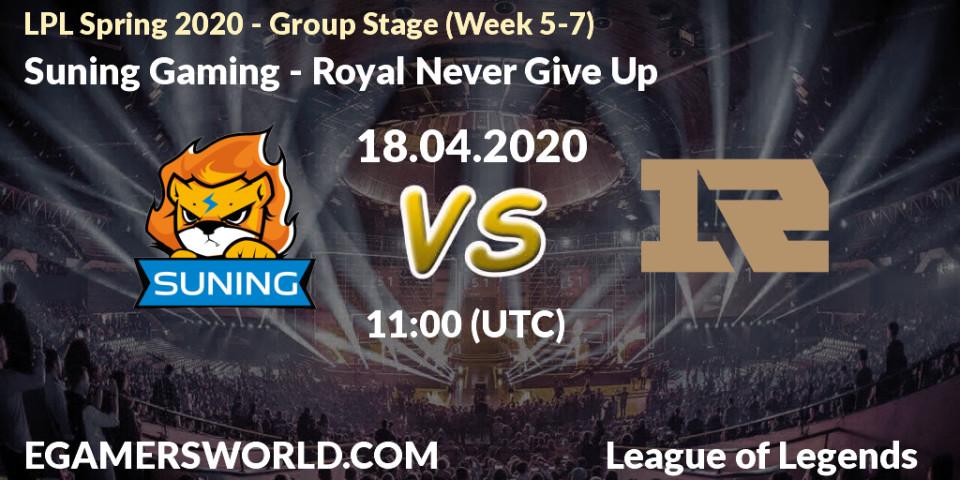 Suning Gaming vs Royal Never Give Up: Betting TIp, Match Prediction. 18.04.20. LoL, LPL Spring 2020 - Group Stage (Week 5-7)
