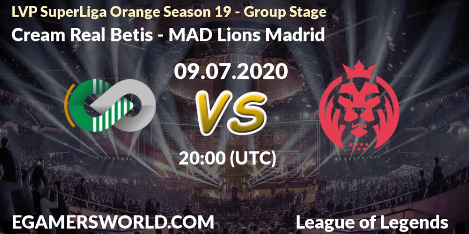 Cream Real Betis vs MAD Lions Madrid: Betting TIp, Match Prediction. 09.07.2020 at 18:00. LoL, LVP SuperLiga Orange Season 19 - Group Stage