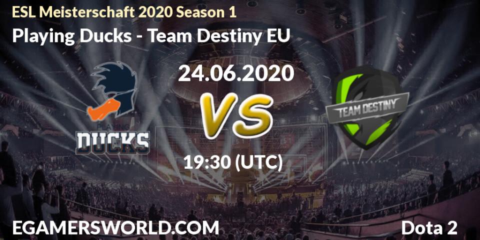 Playing Ducks vs Team Destiny EU: Betting TIp, Match Prediction. 24.06.2020 at 20:25. Dota 2, ESL Meisterschaft 2020 Season 1