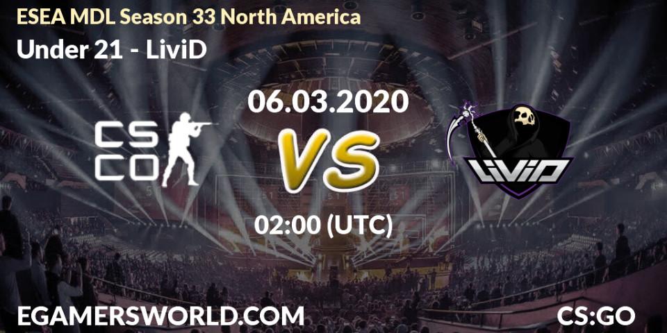 Under 21 vs LiviD: Betting TIp, Match Prediction. 06.03.20. CS2 (CS:GO), ESEA MDL Season 33 North America