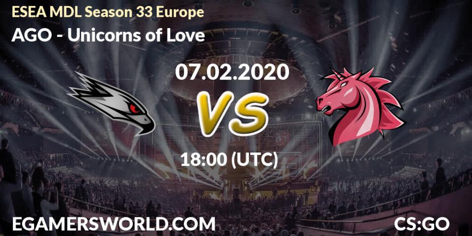 AGO vs Unicorns of Love: Betting TIp, Match Prediction. 07.02.20. CS2 (CS:GO), ESEA MDL Season 33 Europe