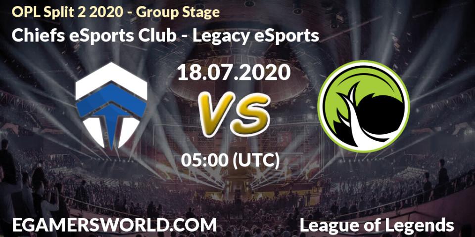 Chiefs eSports Club vs Legacy eSports: Betting TIp, Match Prediction. 18.07.2020 at 06:00. LoL, OPL Split 2 2020 - Group Stage