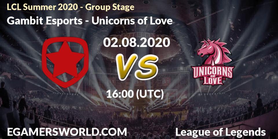 Gambit Esports vs Unicorns of Love: Betting TIp, Match Prediction. 02.08.20. LoL, LCL Summer 2020 - Group Stage