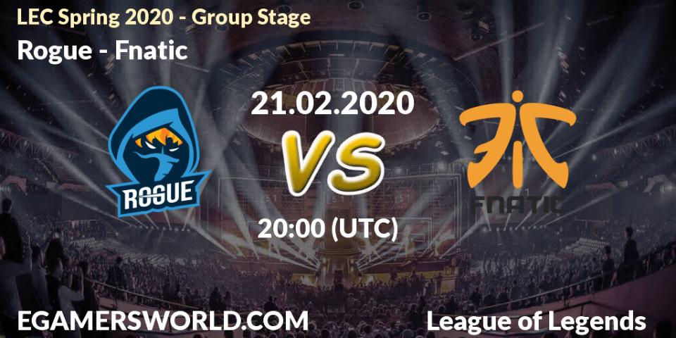 Rogue vs Fnatic: Betting TIp, Match Prediction. 21.02.20. LoL, LEC Spring 2020 - Group Stage