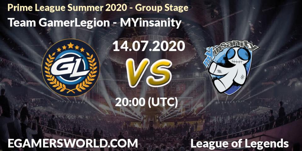 Team GamerLegion vs MYinsanity: Betting TIp, Match Prediction. 14.07.20. LoL, Prime League Summer 2020 - Group Stage