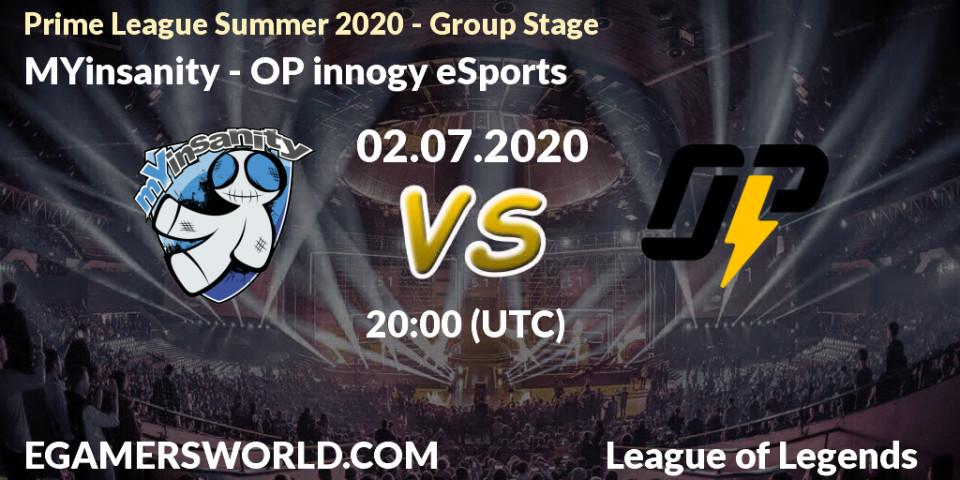 MYinsanity vs OP innogy eSports: Betting TIp, Match Prediction. 02.07.2020 at 20:00. LoL, Prime League Summer 2020 - Group Stage