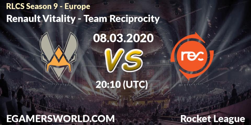 Renault Vitality vs Team Reciprocity: Betting TIp, Match Prediction. 08.03.20. Rocket League, RLCS Season 9 - Europe