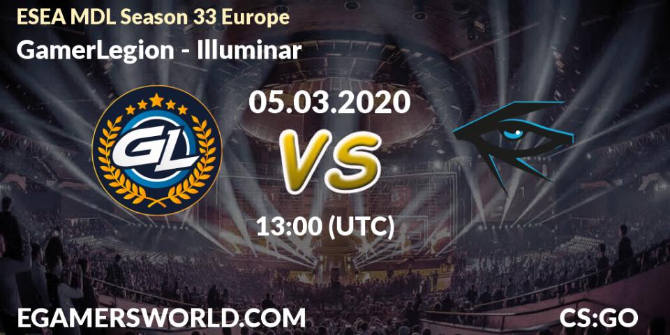 GamerLegion vs Illuminar: Betting TIp, Match Prediction. 05.03.2020 at 13:10. Counter-Strike (CS2), ESEA MDL Season 33 Europe