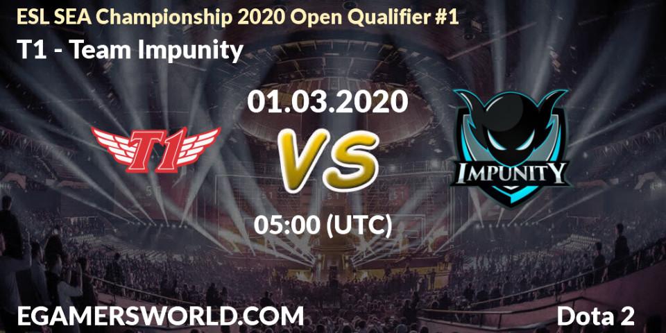 T1 vs Team Impunity: Betting TIp, Match Prediction. 01.03.2020 at 05:30. Dota 2, ESL SEA Championship 2020 Open Qualifier #1