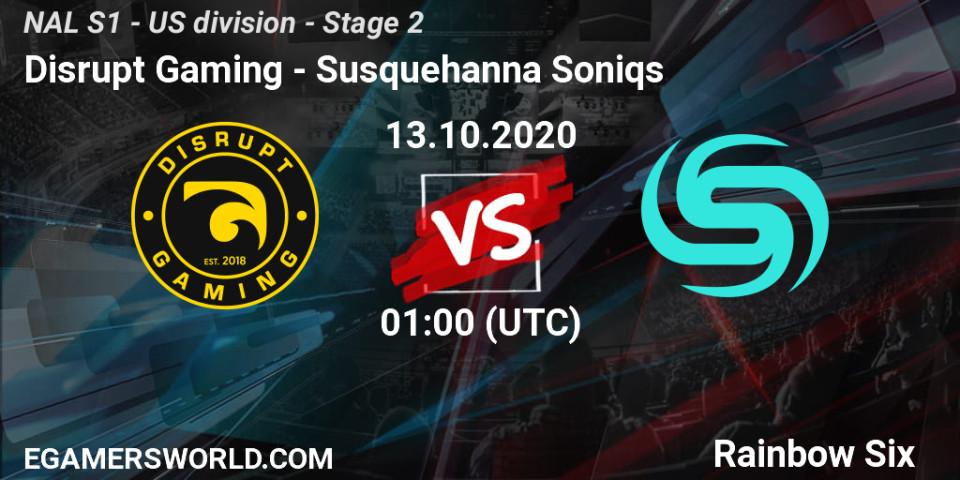 Disrupt Gaming vs Susquehanna Soniqs: Betting TIp, Match Prediction. 13.10.2020 at 01:00. Rainbow Six, NAL S1 - US division - Stage 2