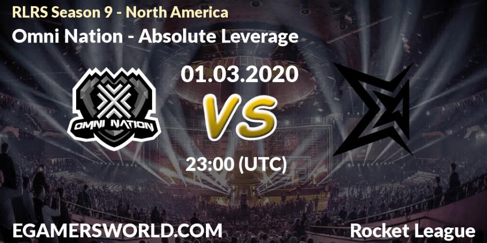 Omni Nation vs Absolute Leverage: Betting TIp, Match Prediction. 01.03.2020 at 23:00. Rocket League, RLRS Season 9 - North America
