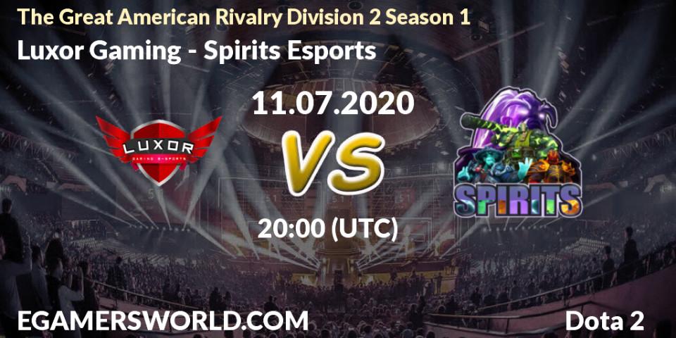 Luxor Gaming vs Spirits Esports: Betting TIp, Match Prediction. 11.07.2020 at 20:10. Dota 2, The Great American Rivalry Division 2 Season 1