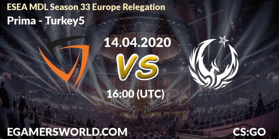 Prima vs Turkey5: Betting TIp, Match Prediction. 14.04.20. CS2 (CS:GO), ESEA MDL Season 33 Europe Relegation