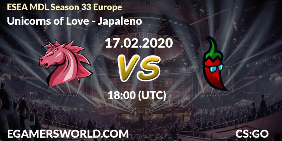 Unicorns of Love vs Japaleno: Betting TIp, Match Prediction. 17.02.20. CS2 (CS:GO), ESEA MDL Season 33 Europe