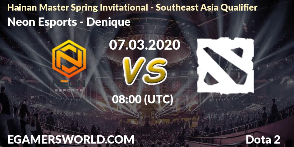 Neon Esports vs Denique: Betting TIp, Match Prediction. 07.03.20. Dota 2, Hainan Master Spring Invitational - Southeast Asia Qualifier