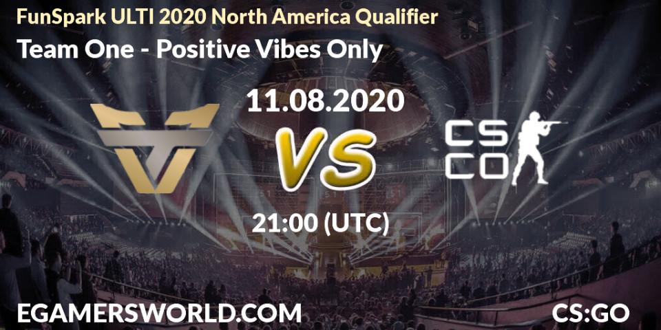 Team One vs Positive Vibes Only: Betting TIp, Match Prediction. 10.08.2020 at 17:50. Counter-Strike (CS2), FunSpark ULTI 2020 North America Qualifier