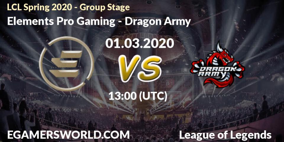 Elements Pro Gaming vs Dragon Army: Betting TIp, Match Prediction. 01.03.20. LoL, LCL Spring 2020 - Group Stage