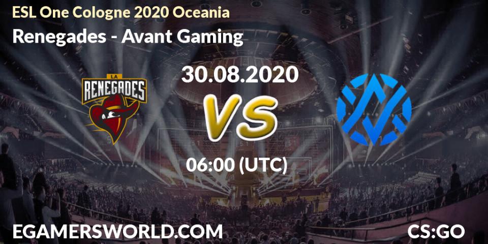 Renegades vs Avant Gaming: Betting TIp, Match Prediction. 30.08.20. CS2 (CS:GO), ESL One Cologne 2020 Oceania