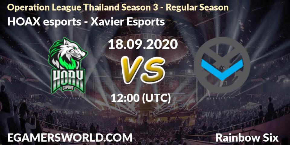 HOAX esports vs Xavier Esports: Betting TIp, Match Prediction. 18.09.2020 at 12:00. Rainbow Six, Operation League Thailand Season 3 - Regular Season