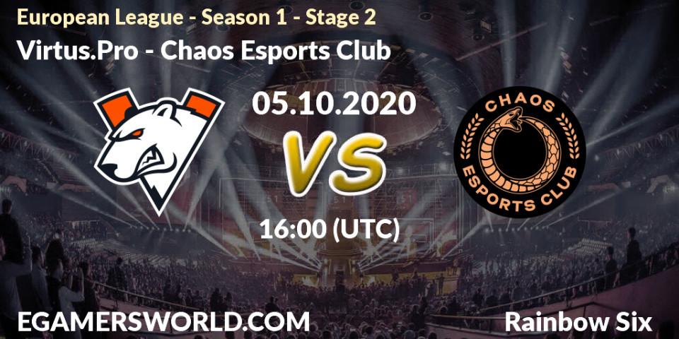Virtus.Pro vs Chaos Esports Club: Betting TIp, Match Prediction. 05.10.20. Rainbow Six, European League - Season 1 - Stage 2
