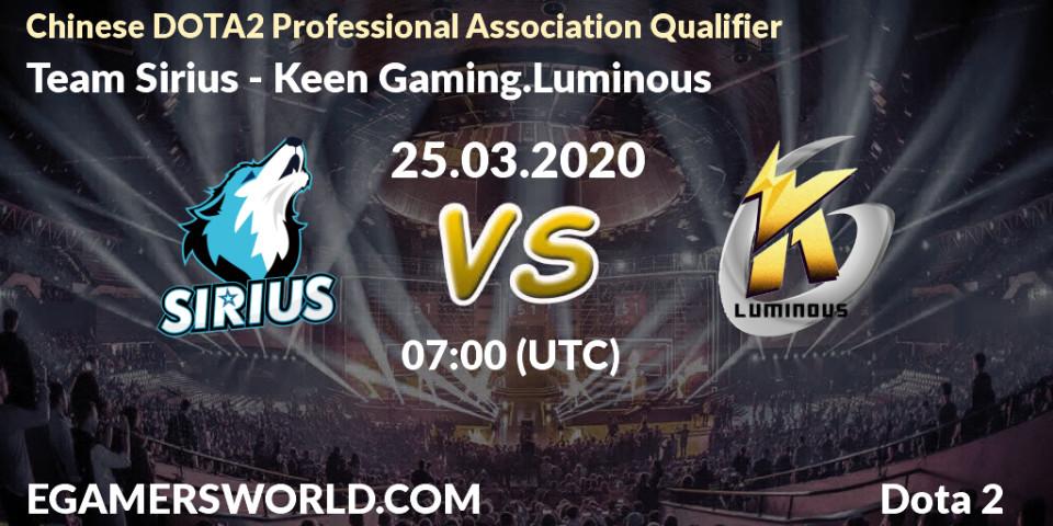 Team Sirius vs Keen Gaming.Luminous: Betting TIp, Match Prediction. 25.03.20. Dota 2, Chinese DOTA2 Professional Association Qualifier