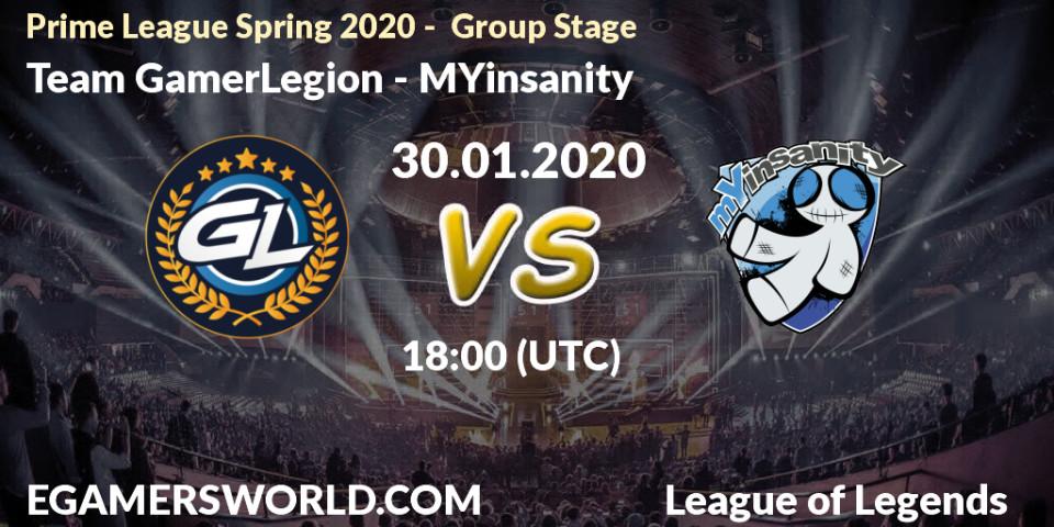 Team GamerLegion vs MYinsanity: Betting TIp, Match Prediction. 30.01.20. LoL, Prime League Spring 2020 - Group Stage