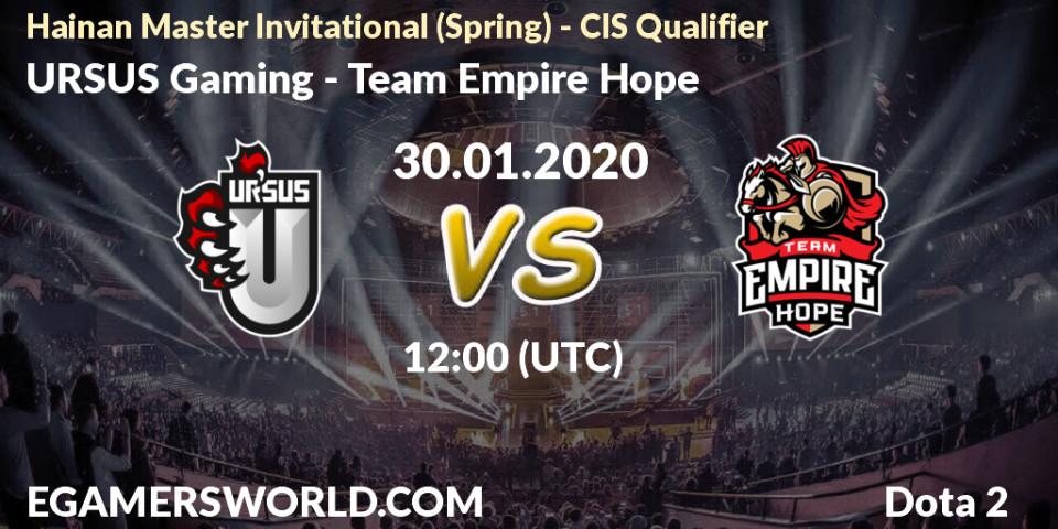 URSUS Gaming vs Team Empire Hope: Betting TIp, Match Prediction. 30.01.20. Dota 2, Hainan Master Invitational (Spring) - CIS Qualifier