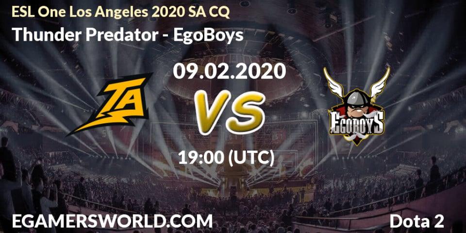 Thunder Predator vs EgoBoys: Betting TIp, Match Prediction. 09.02.20. Dota 2, ESL One Los Angeles 2020 SA CQ