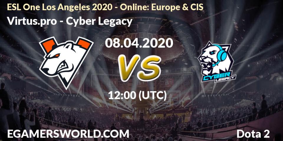 Virtus.pro vs Cyber Legacy: Betting TIp, Match Prediction. 08.04.2020 at 12:06. Dota 2, ESL One Los Angeles 2020 - Online: Europe & CIS