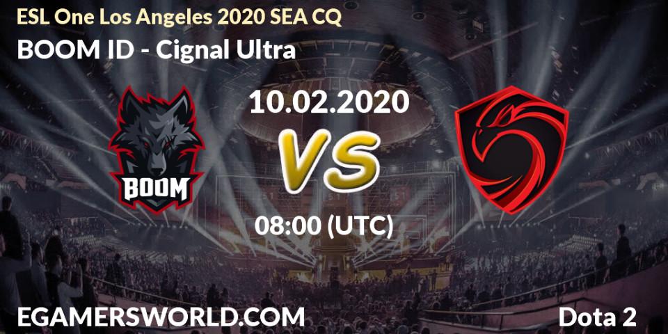 BOOM ID vs Cignal Ultra: Betting TIp, Match Prediction. 10.02.2020 at 08:36. Dota 2, ESL One Los Angeles 2020 SEA CQ