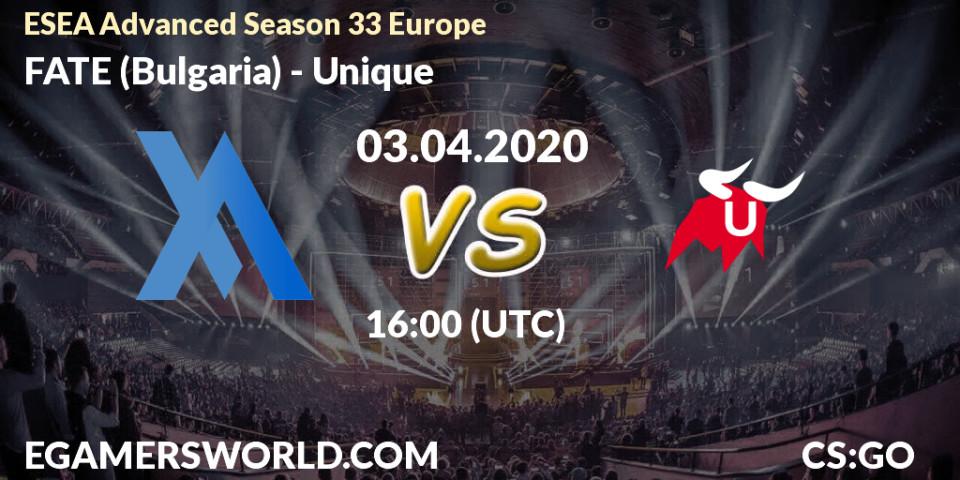 FATE (Bulgaria) vs Unique: Betting TIp, Match Prediction. 03.04.20. CS2 (CS:GO), ESEA Advanced Season 33 Europe