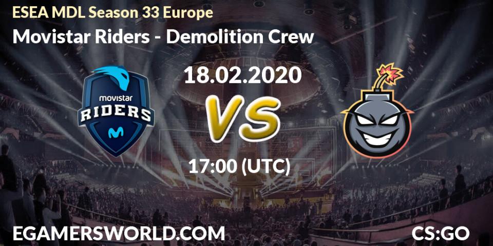Movistar Riders vs Demolition Crew: Betting TIp, Match Prediction. 18.02.20. CS2 (CS:GO), ESEA MDL Season 33 Europe