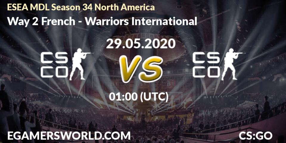 Way 2 French vs Warriors International: Betting TIp, Match Prediction. 29.05.2020 at 01:00. Counter-Strike (CS2), ESEA MDL Season 34 North America