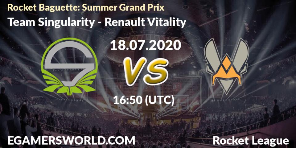 Team Singularity vs Renault Vitality: Betting TIp, Match Prediction. 18.07.2020 at 16:50. Rocket League, Rocket Baguette: Summer Grand Prix