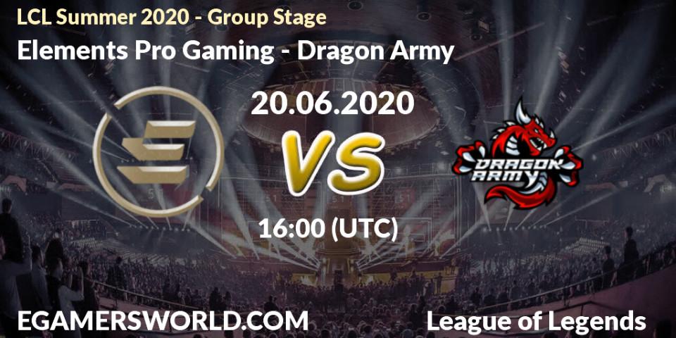 Elements Pro Gaming vs Dragon Army: Betting TIp, Match Prediction. 20.06.20. LoL, LCL Summer 2020 - Group Stage