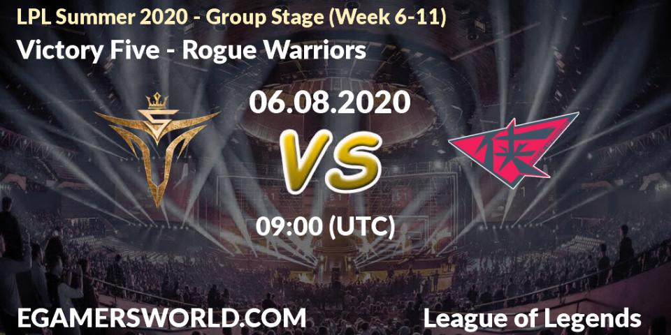 Victory Five vs Rogue Warriors: Betting TIp, Match Prediction. 06.08.20. LoL, LPL Summer 2020 - Group Stage (Week 6-11)