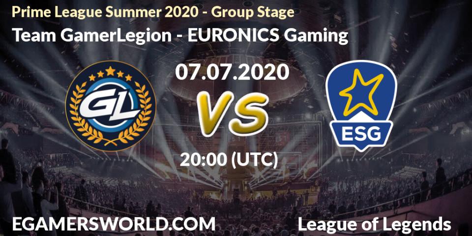 Team GamerLegion vs EURONICS Gaming: Betting TIp, Match Prediction. 07.07.20. LoL, Prime League Summer 2020 - Group Stage