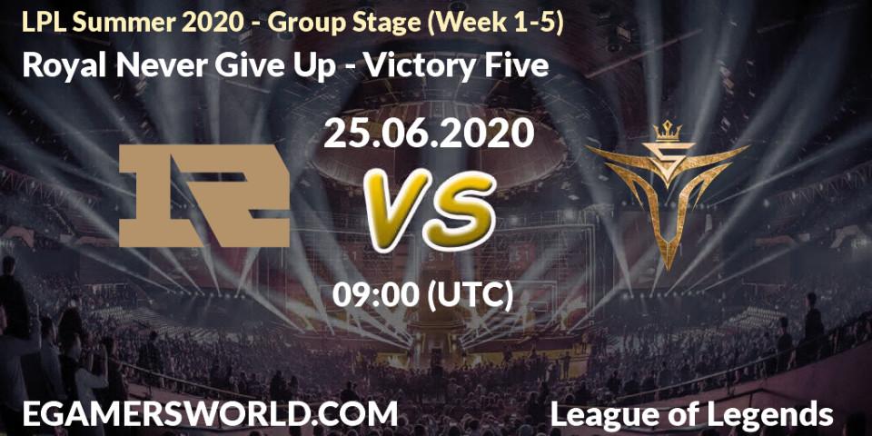 Royal Never Give Up vs Victory Five: Betting TIp, Match Prediction. 25.06.20. LoL, LPL Summer 2020 - Group Stage (Week 1-5)