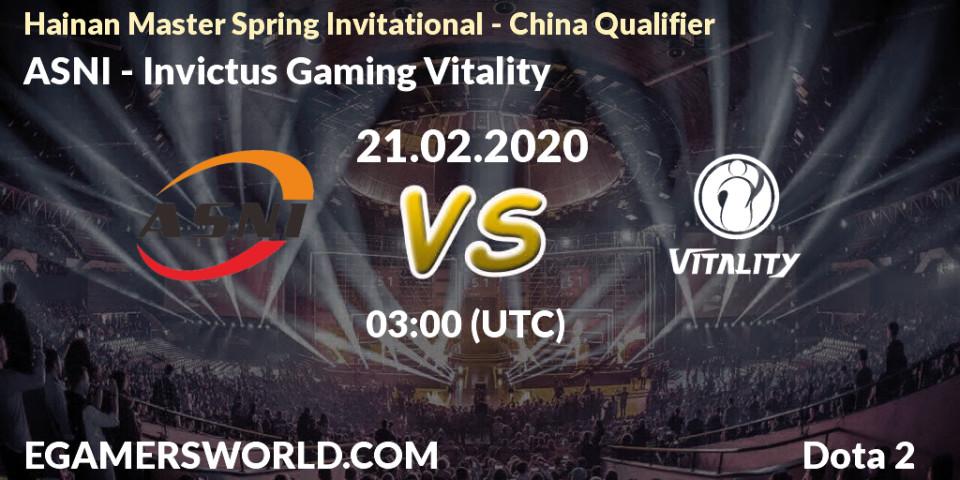 ASNI vs Invictus Gaming Vitality: Betting TIp, Match Prediction. 21.02.20. Dota 2, Hainan Master Spring Invitational - China Qualifier