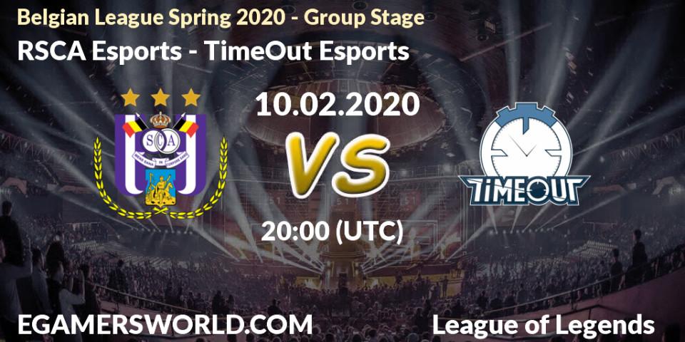 RSCA Esports vs TimeOut Esports: Betting TIp, Match Prediction. 10.02.2020 at 20:00. LoL, Belgian League Spring 2020 - Group Stage