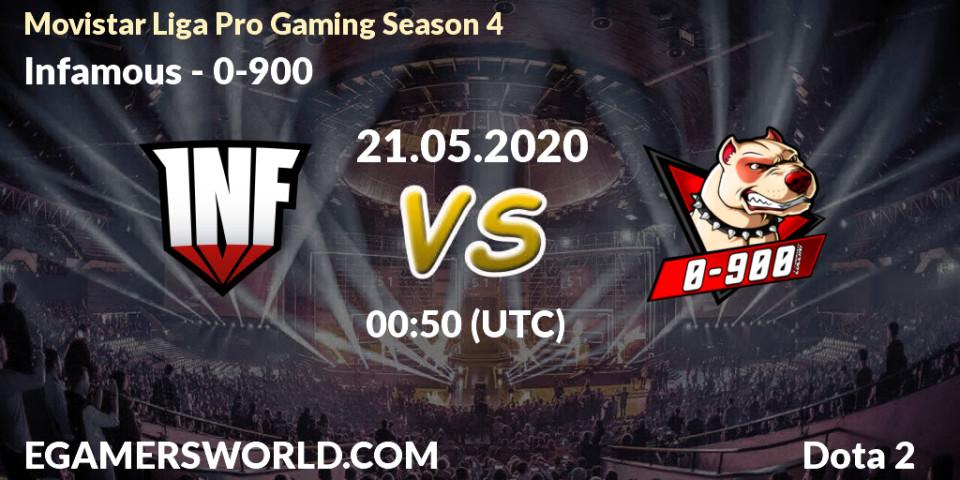 Infamous vs 0-900: Betting TIp, Match Prediction. 21.05.2020 at 00:16. Dota 2, Movistar Liga Pro Gaming Season 4